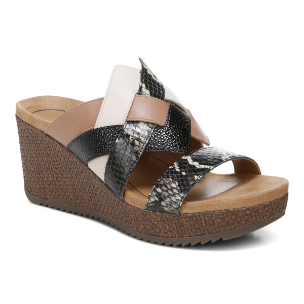 Vionic Sandals Ireland - Tara Wedge Sandal Black Brown - Womens Shoes Ireland | YGHDN-0382